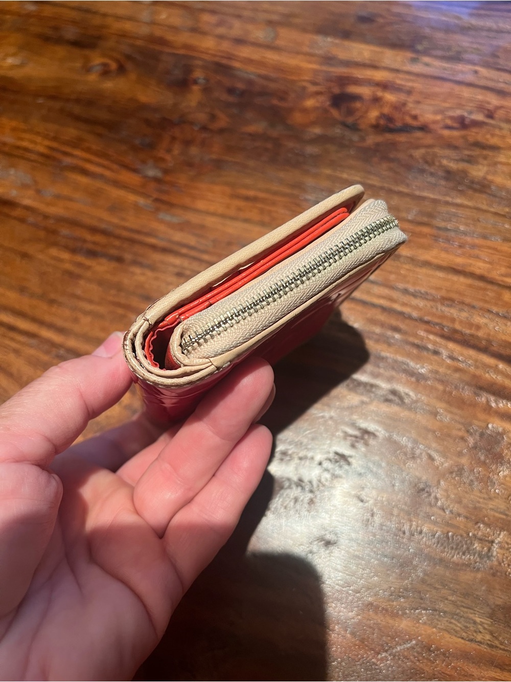 Coach Red Patent Compact Wallet with Beige Trim - Picture 8 of 13